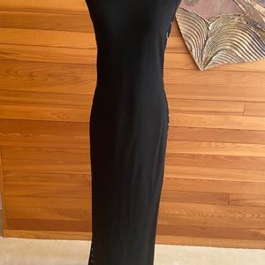 St. John Evening by Marie Gray. Midnight blue. Silver jeweled sides over sheer.